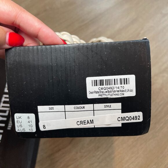 Cream Plaited Strap Low Block Flare Heel Mules - Picture 7 of 11